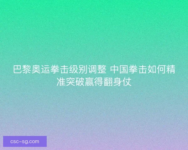 巴黎奥运拳击级别调整 中国拳击如何精准突破赢得翻身仗
