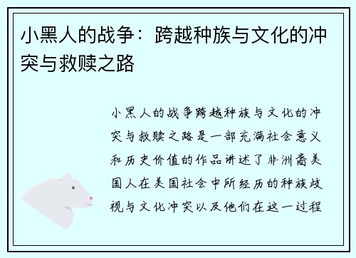 小黑人的战争：跨越种族与文化的冲突与救赎之路